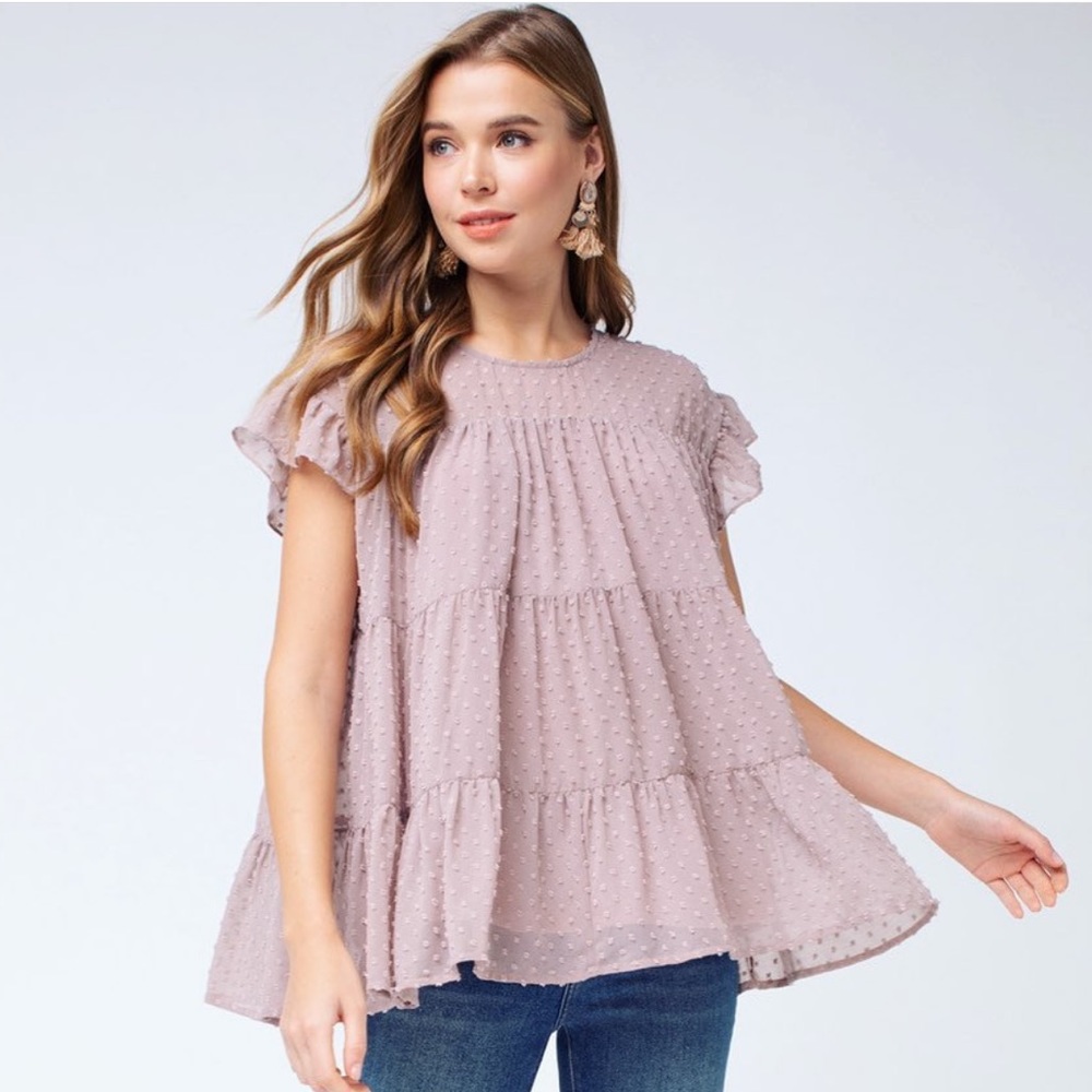 BNWOT Fox & Wit Babydoll Swiss dot blouse. Size Large and fully lined.